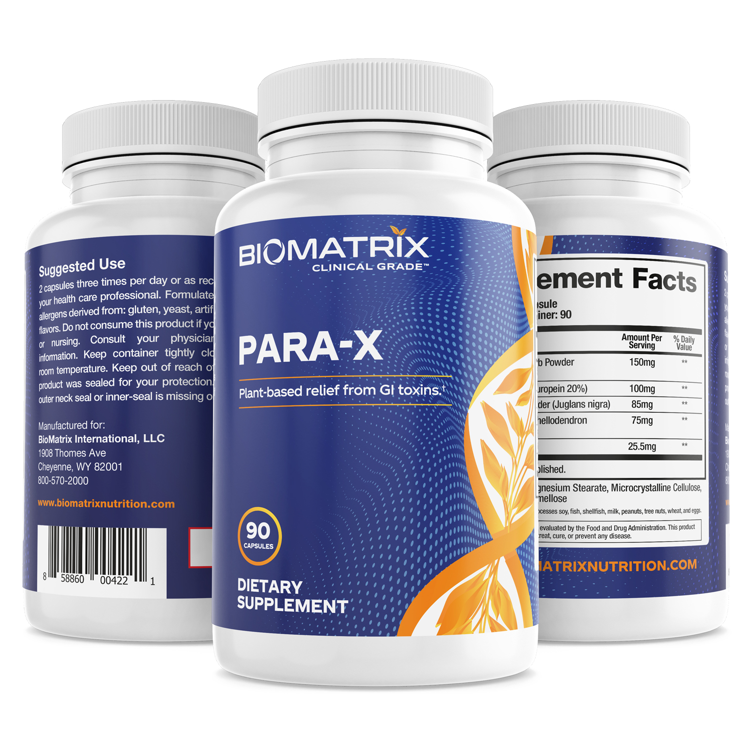Biomatrix Para-x Gut Health Wormwood, Black Walnut, Artemisinin, Berberine Sulfate (90 Capsules)