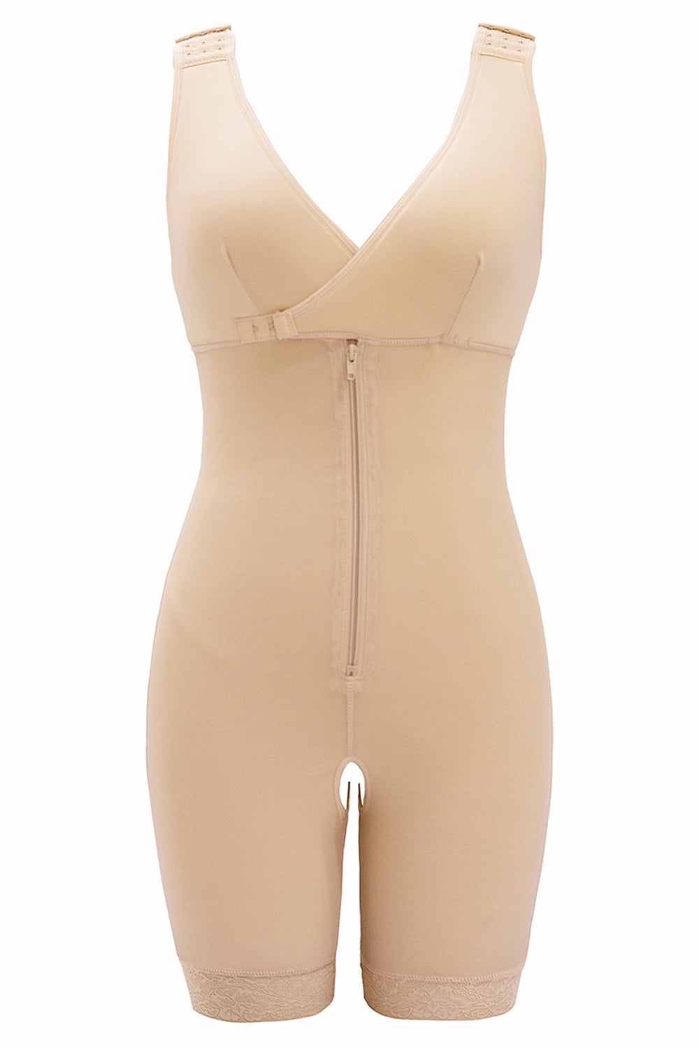 OVBMPZD Women's V-Neck Body Suit Zipper Lace Compression Shapewear Bodysuit  Plus Size Beige 3XL