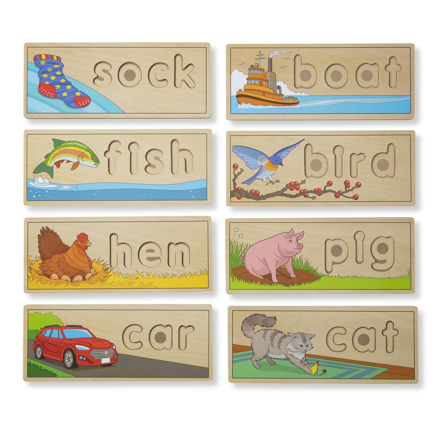 Melissa & Doug See & Spell Jouet éducatif en bois avec 8 tableaux d’orthographe recto-verso et 64 lettres.