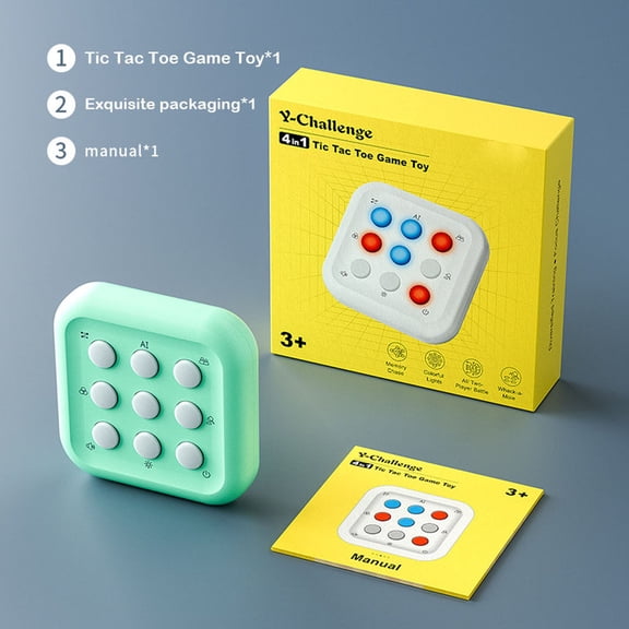 FEOLGEHLY Tic Tac Toe Game Toys for Age 5-7 8-13, Electronic 4-in-1 Handheld Puzzle Game Console, Portable Infinite TicTacToe Travel Game for Memory Growth, Toys Board Games for Adults Kids, Blue