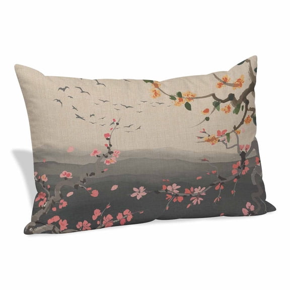 Chinese Ink Painting Pillow Protectors with Zipper Standard Size, Pink Peach Blossom Branches Soft Brushed Microfiber Breathable Throw Pillow Covers, Pillowcase for Couch Sofa Bedroom 20"x26"