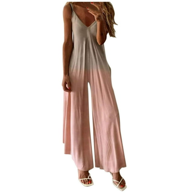 Womens Casual Sans Manches Combinaisons Spaghetti Sangle Taille Haute Extensible Romper Jambe Large Cravate Colorant Extensible Pantalon Long