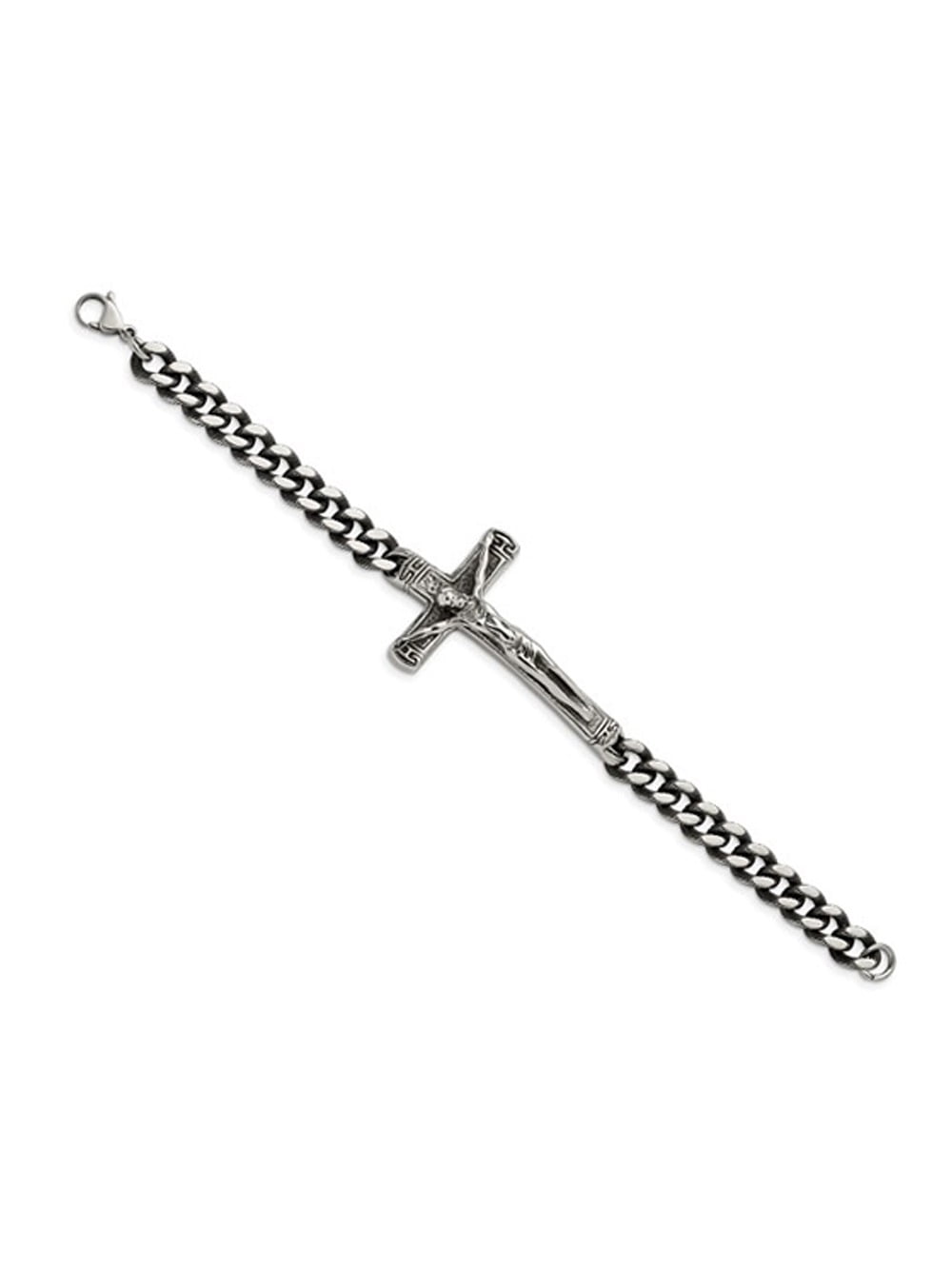 Gem & Harmony Mens Stainless Steel Antiqued Cross Bracelet (8.75 inches) for Men