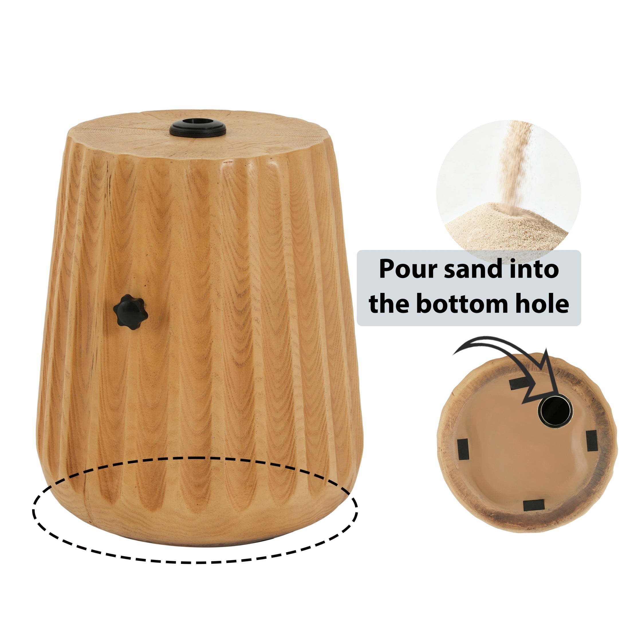 Christopher Knight Home Outdoor Ribbed Wood Grain MGO Umbrella Base Side Table, Sand Fillable, Wood