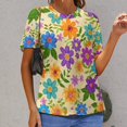 thumbnail image 6 of Floral Colorful Flower Womens Tops Women's Fashion Casual Short Sleeve Flower Print Round Neck Pullover Top Blouse, 6 of 6