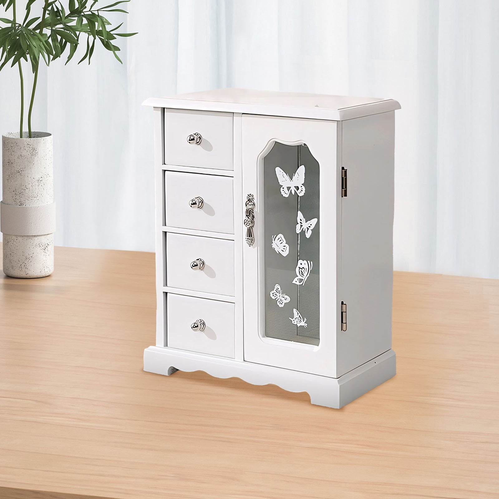 Kumdkd Kendal Wooden Jewelry Box for Women with Mirror - Solid Wood Jewelry Organizer with Rotating Necklace Hooks, 2 Drawers, Ring Slots, Gift for Her, Birthday, Christmas, Mother's Day, Anniversary