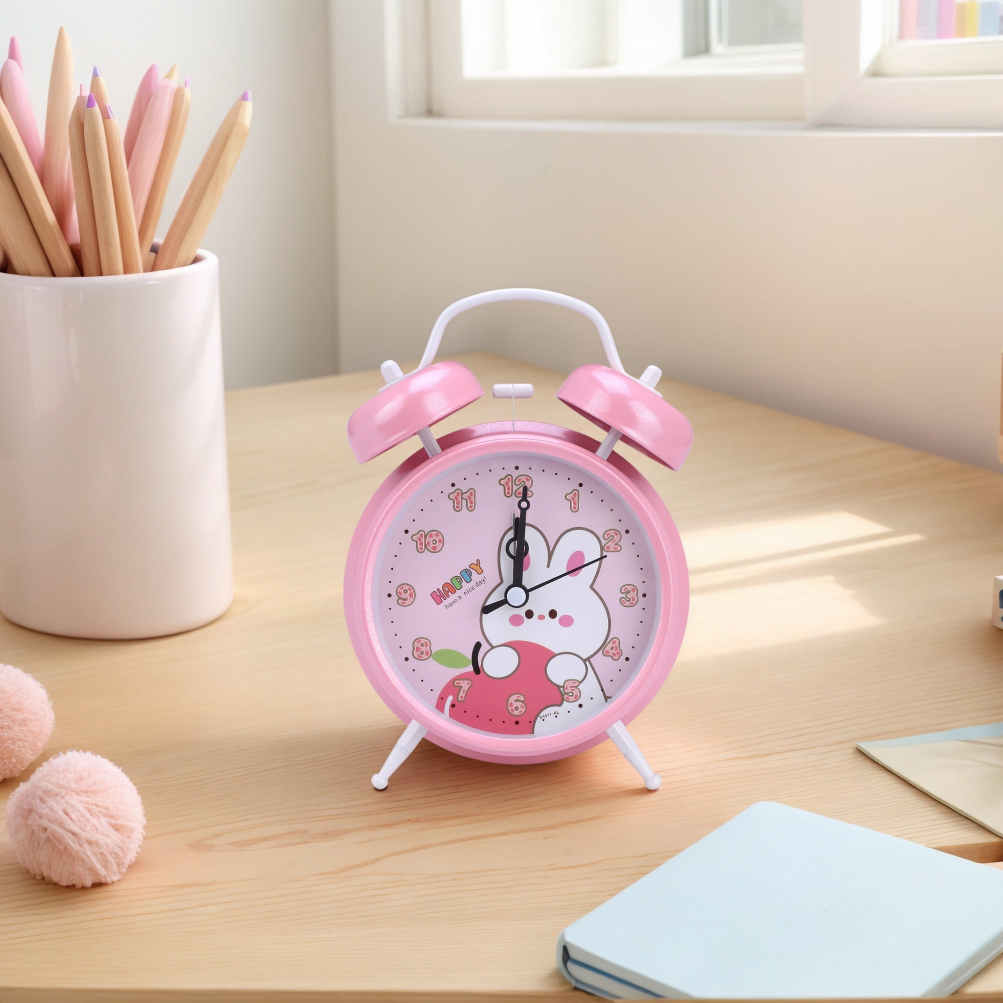 Unique Bargains Cute Rabbit Pattern Alarm Clock Light Pink - Apple 4.6"L x 2.2"W x 6.6"H