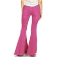 thumbnail image 3 of Feinuhan Jeans Évasés à Taille Haute à Pattes d'Éléphant pour Femmes, Rouge Rose, Moyen, 3 of 5