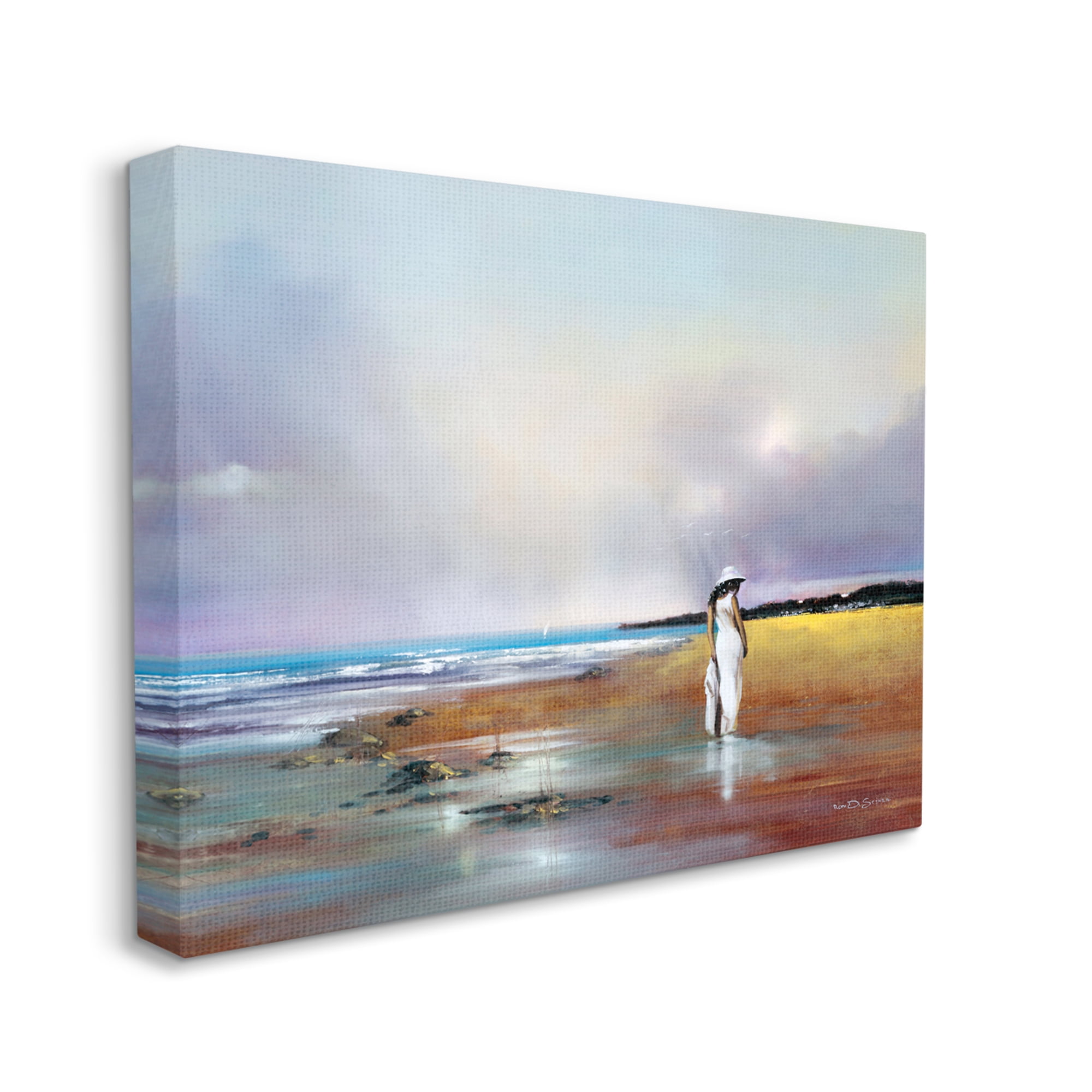 Stupell Cloudy Beach Woman Landscape Landscape Painting Gallery Wrapped Canvas Print Wall Art