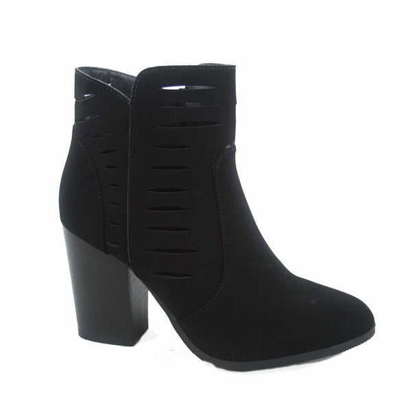 Pavia-1 Women's Cutout Zipper Chunky High Heel Almond Toe Ankle Booties Shoes