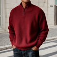 thumbnail image 2 of Sweatshirts Men Knit Quarter Zip Sweater Pullover Top Loose Stand Collar Long Sleeve for Fall Winter Spring Red M, 2 of 4