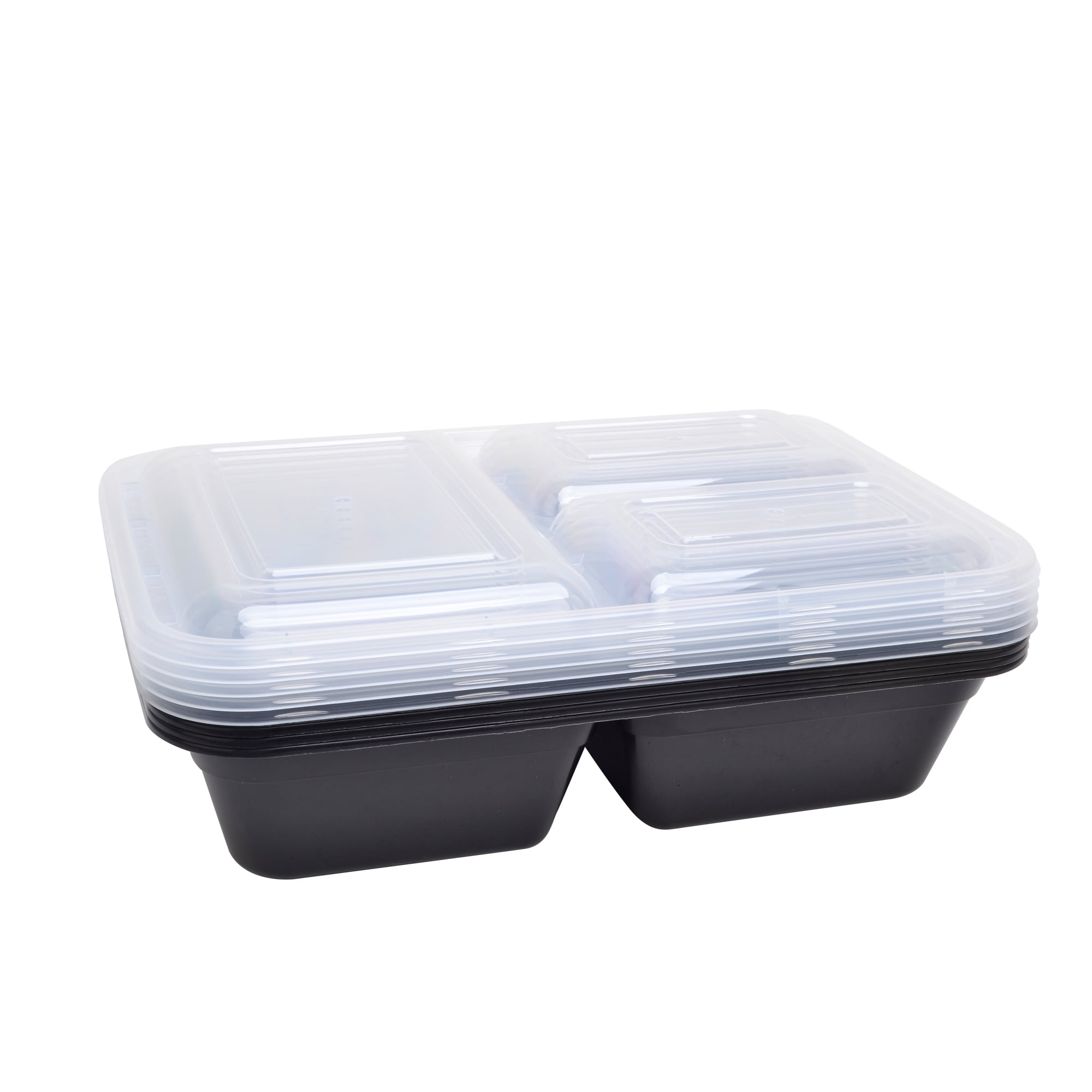 Mainstays 15PK 2-Compartment Meal Prep Food Storage Container, Clear Lid &  Black