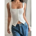 thumbnail image 4 of Womens Square Neck Button Down Ribbed Tank Tops Cute Sleeveless Summer Tops White XL, 4 of 5