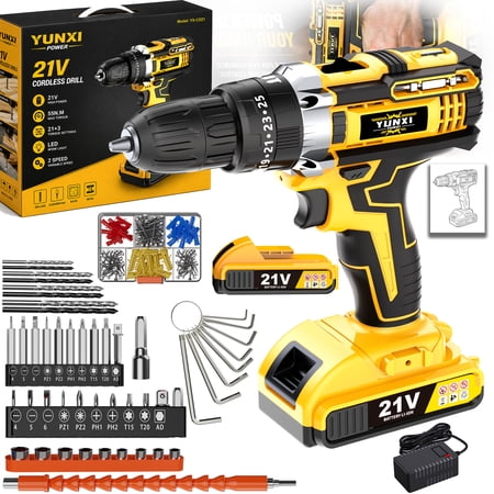 DGB 21V Cordless Drill Driver with Rechargeable Lithium Battery, Variable Speed Electric Hand Drill, Wireless Power Drill for Daily Home Assembly, Wood Drilling & Light DIY Repair Jobs