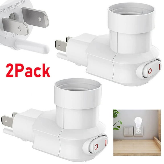 Cocobaby 2X 360° Plug in Light Socket Outlet to Light Bulb 3-Prong Outlet Socket Adapter