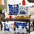 thumbnail image 4 of Christmas Throw Pillow Covers 18x18 Set of 4, Decorative Holiday Farmhouse Merry Xmas 18 x 18 Buffalo Check Plaid Cushion Pillow Cases for Outdoor Indoor Home House Room Couch Decor (Blue), 4 of 6