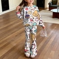 thumbnail image 2 of Grblisyd First Day of School Outfits for Girls Kids 2 Piece Crew Neck Long Sleeve Sweatshirt & Elastic Waist Flare Pants Fall Winter Clothing for 2-8Y, 2 of 7