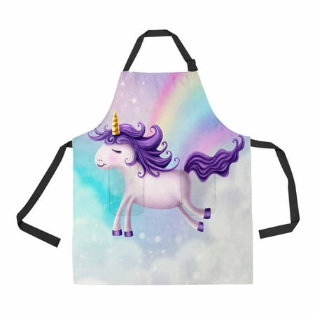 

PKQWTM cute little unicorn Unisex Adjustable Bib Apron with Pockets for Commercial Restaurant and Home Kitchen Use