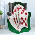 thumbnail image 4 of Poker Soft Flannel Fleece Throw Blanket, Royal Flush Best Hand with Heart Suit in Playing Cards Illustration, Cozy Plush for Indoor and Outdoor Use, 70" x 90", Emerald White and Scarlet, by Ambesonne, 4 of 5
