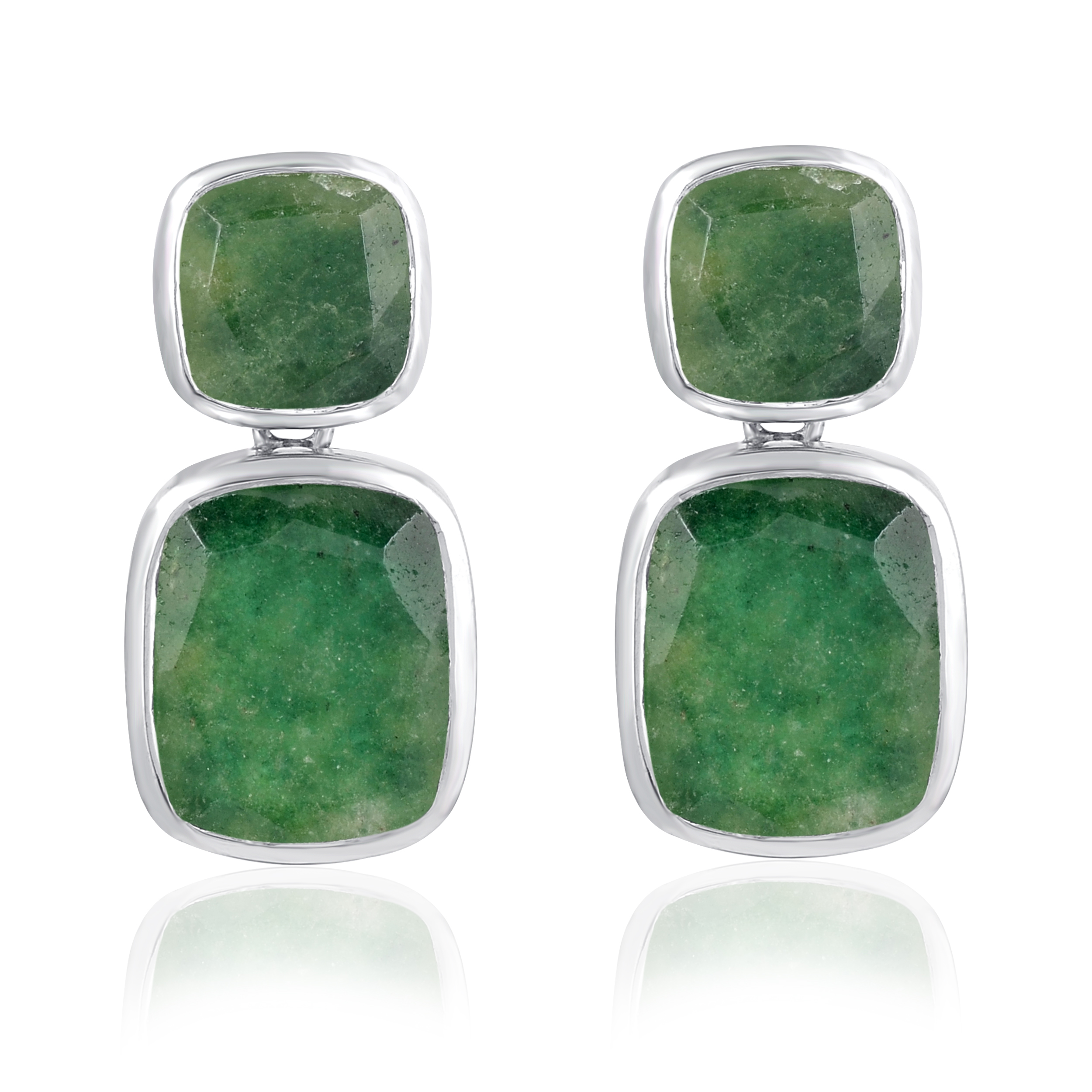 Dangling 14.52 Ctw Dyed Emerald 925 Sterling Silver Cushion Dangle Earrings For Women By Orchid Jewelry - image 3 of 7