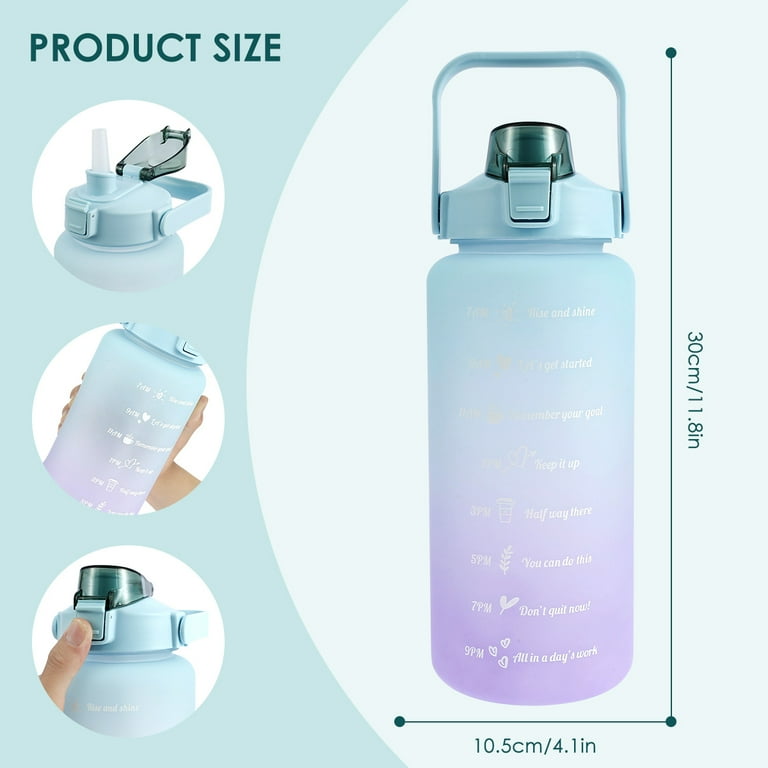 ODOMY 2L Extra Large Plastic Motivational Water Bottle with Handle &  Removable Straw Water Jug to Ensure You Drink Enough Water Daily 