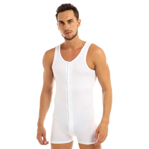 Kaerm Mens Wrestling Singlet Leotard Bodysuit One Piece Vest Jumpsuit Romper Pajamas Nightwear White XL