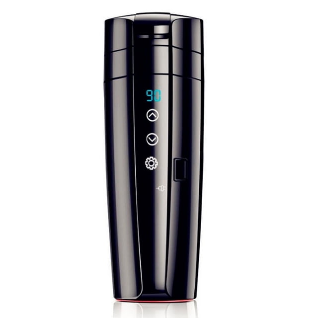 Taza calefactora para coche, taza de viaje con calefacción eléctrica de acero inoxidable de 400 ml, taza con control de temperatura para coche con tapa antiderrames, hervidor para coche