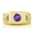 thumbnail image 2 of Gem Stone King Men's 18K Yellow Gold Plated Silver Purple Amethyst and White Diamond Ring (1.73 Cttw, Gemstone Birthstone, Available in Size 7, 8, 9, 10, 11, 12, 13), 2 of 5