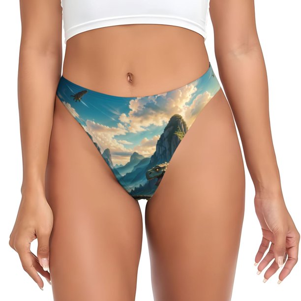 Balery Valley River Dinosaur Tangas de Algodón para Mujer con Estampado – Ropa Interior Sexy, Transpirable, G-string-XX-Large