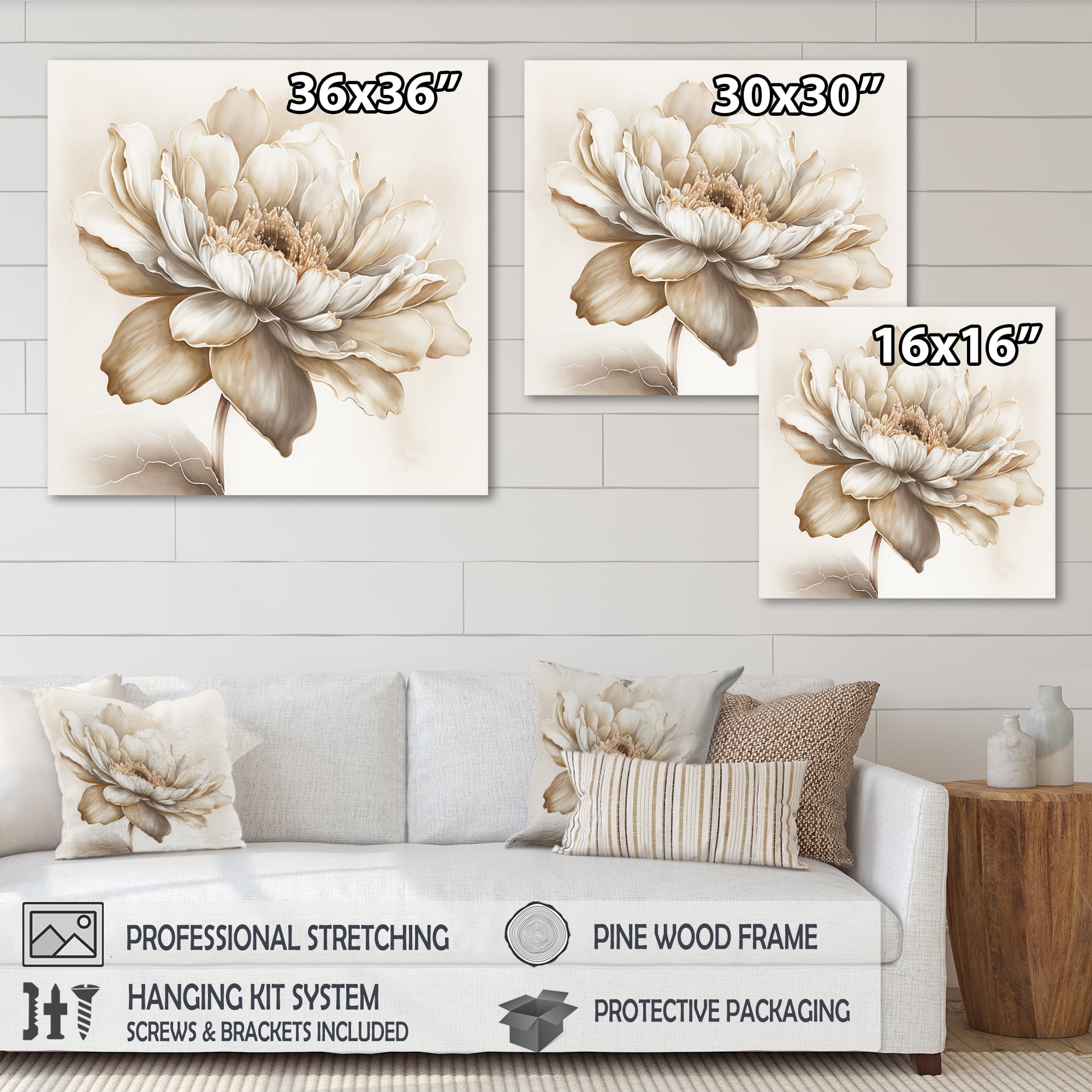 Designart Indigold Beige Flower I Canvas Wall Art