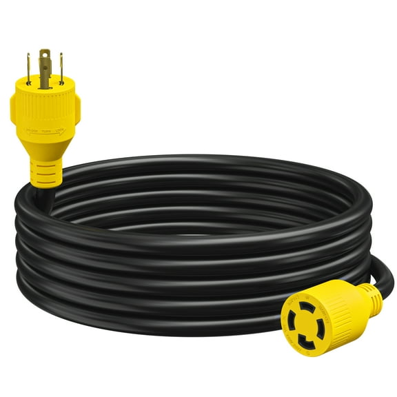 Leisure Cords 15' Cord Power Cable, Black with Yellow Ends