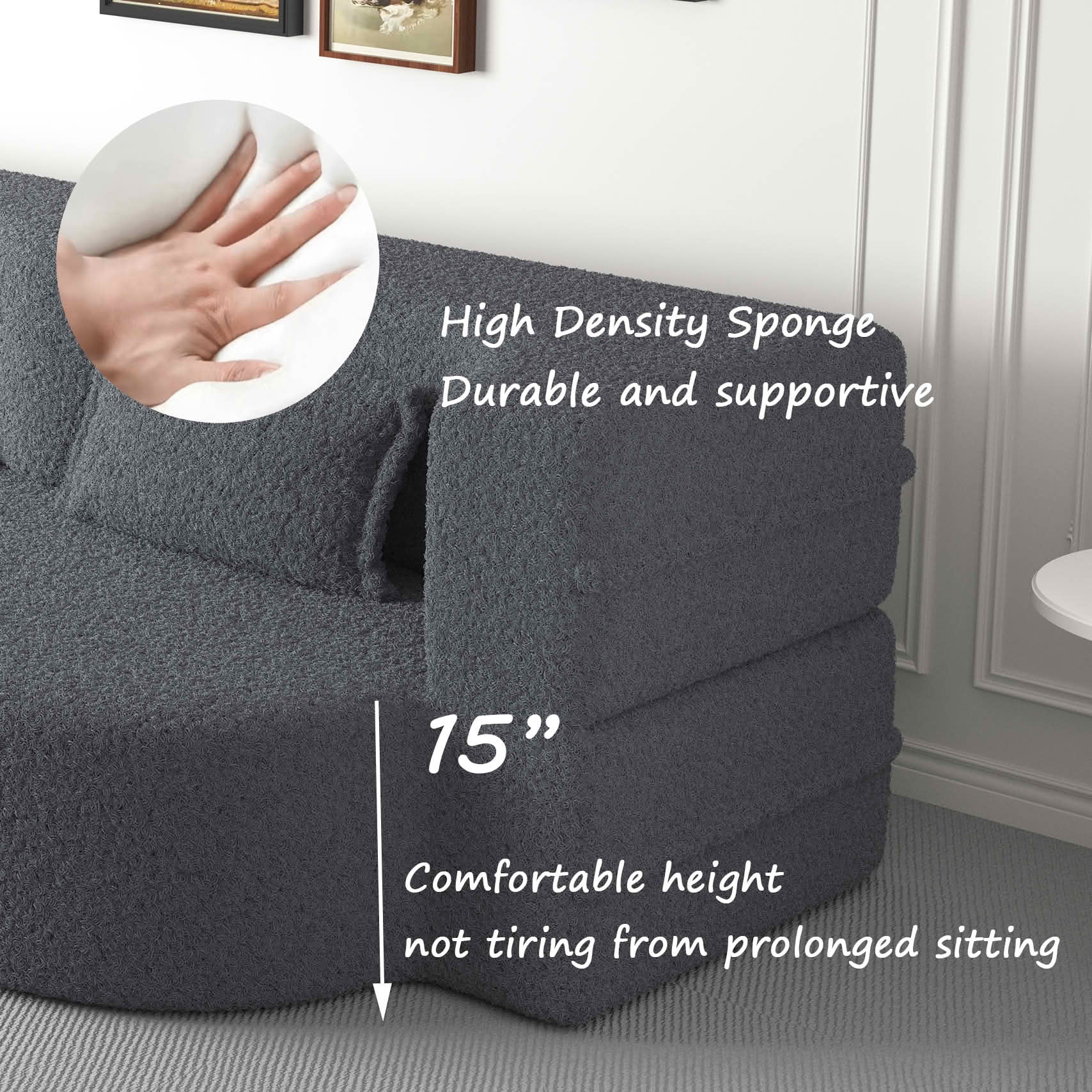 MAYEERTY Sherpa Floor Sofa Bed, Full Size Foldable Foam Sleeper Mattress with 2 Pillows, Zero Assembly Space Saving Guest Bed
