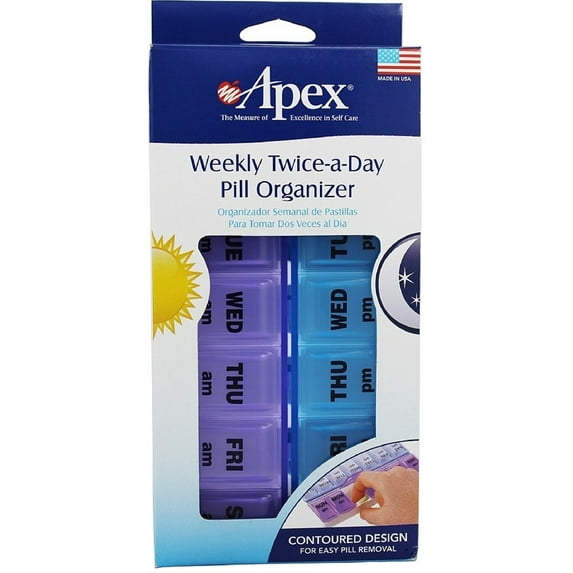 Apex Twice-A-Day Weekly Pill Organizer 1 ea (Pack of 2)