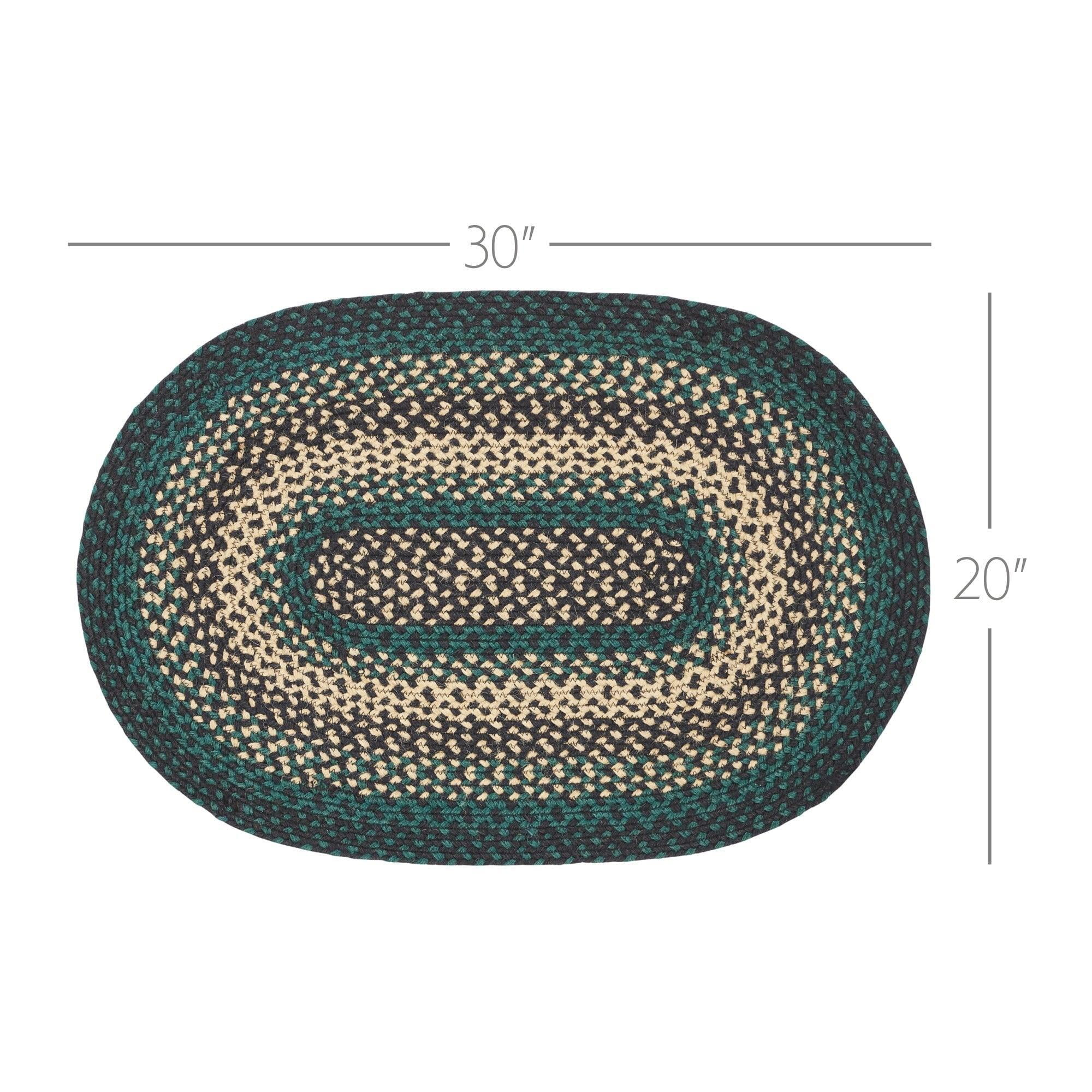 VHC Brands Pine Grove, Braided Jute Rug, Non-Skid Pad, Accent Rug, Oval, Green, 24x36