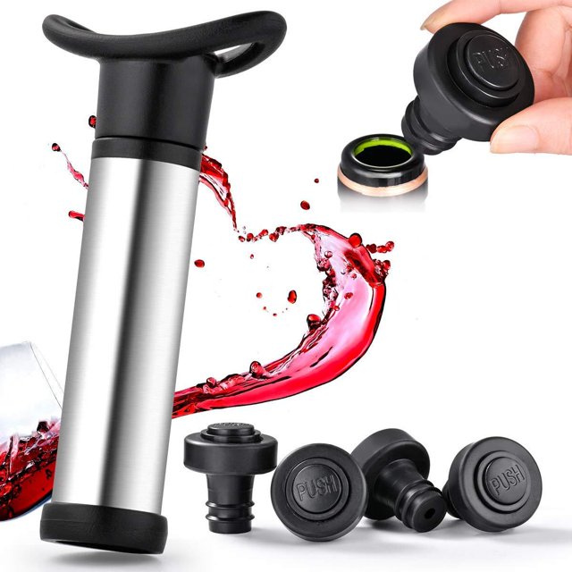 para vino y vino tinto bomba de vacío, abridor de vino sacacorchos juego de accesorios para vino, con 4 tapones de botella