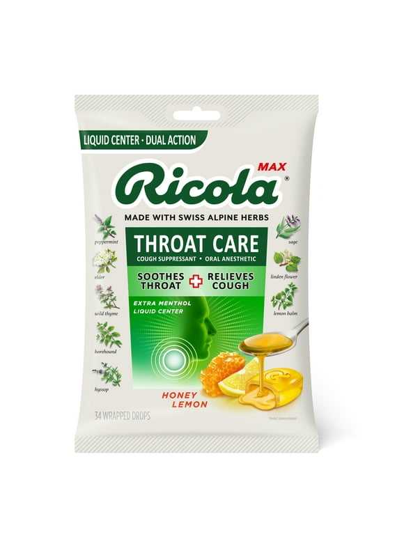 (2 pack) Ricola Max Throat Care Honey Lemon Cough Drops, Cough Suppressant - 34 Count