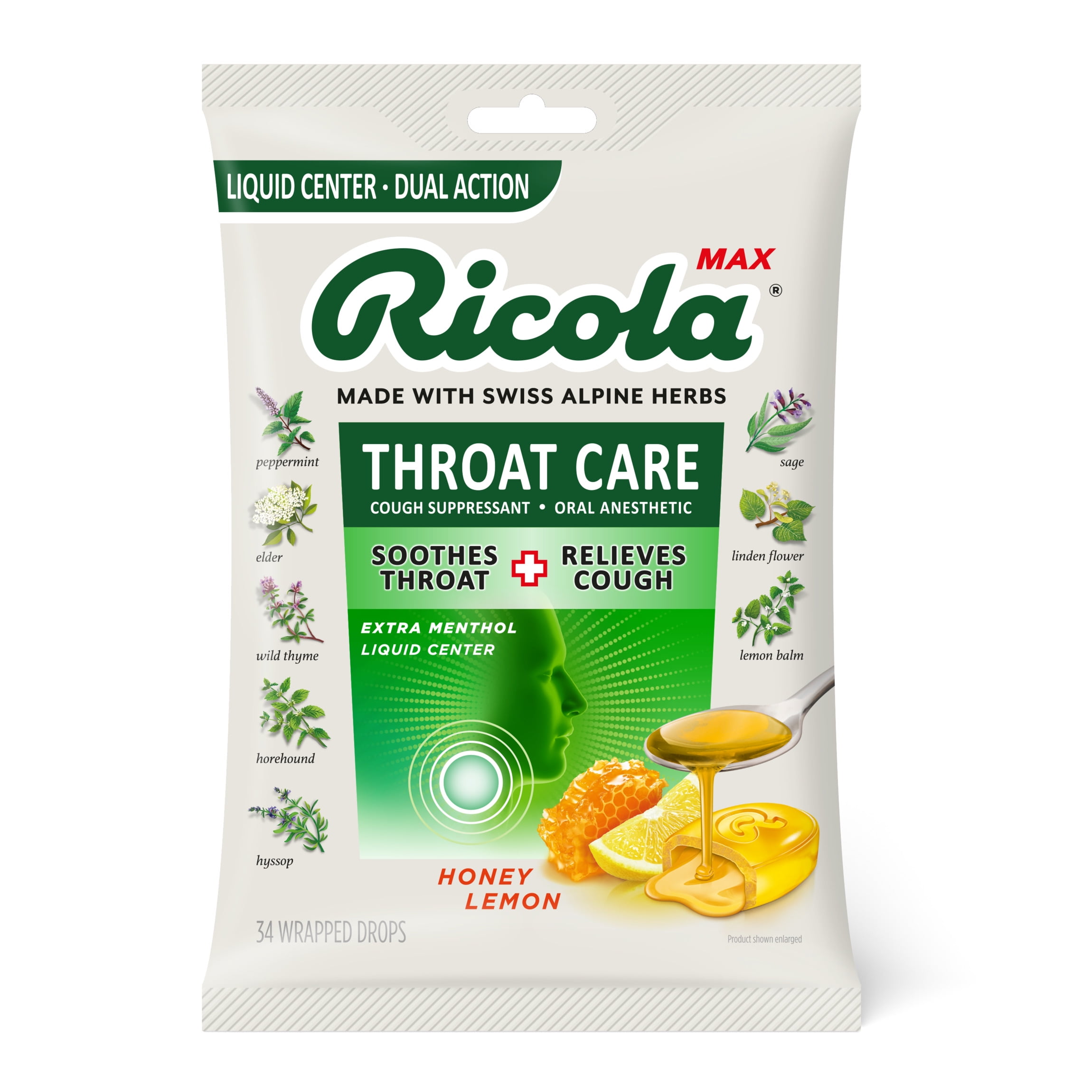 Ricola Max Throat Care Honey Lemon Cough Drops 34 Count Walmart