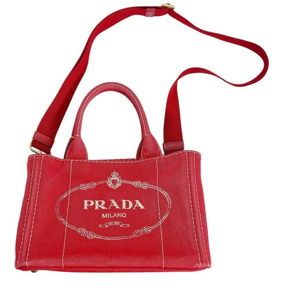 Pre-Owned PRADA Tote Bag 2way Mini Canapa Canvas BN2439 Red (Good)