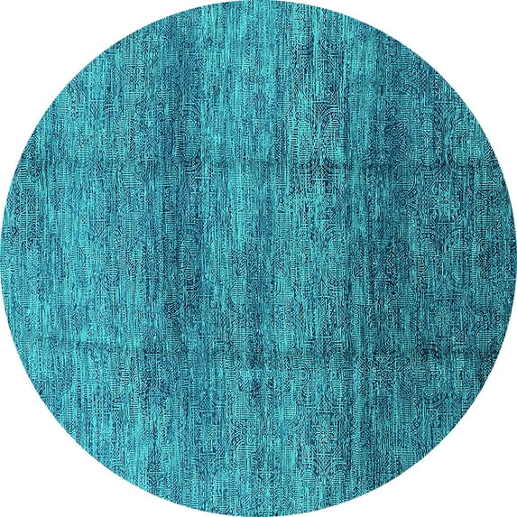 Ahgly Company Machine Washable Indoor Round Oriental Turquoise Blue Industrial Area Rugs, 6' Round