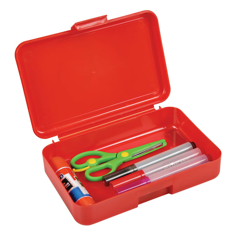 School Smart Plastic Pencil Box, Red, Set of 12