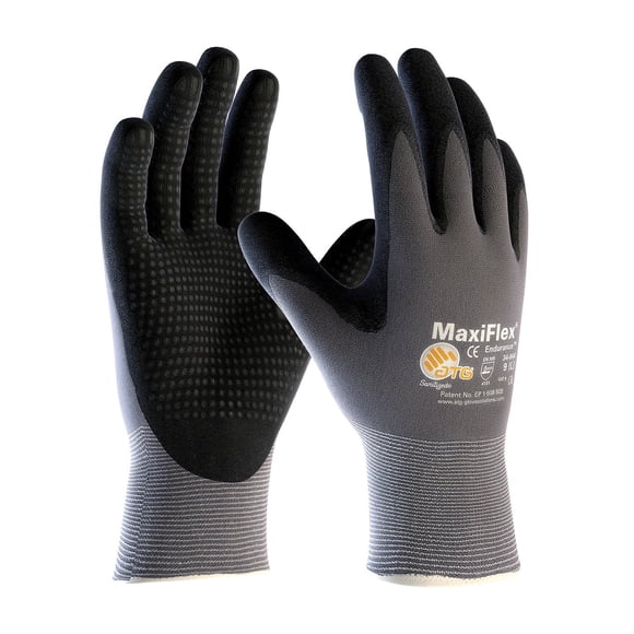 MaxiFlex Endurance 34-844 Gant de Travail en Nylon Tricoté Sans Couture avec Prise en Nitrile sur la Paume et les Doigts (Lot de 3), Noir et Gris