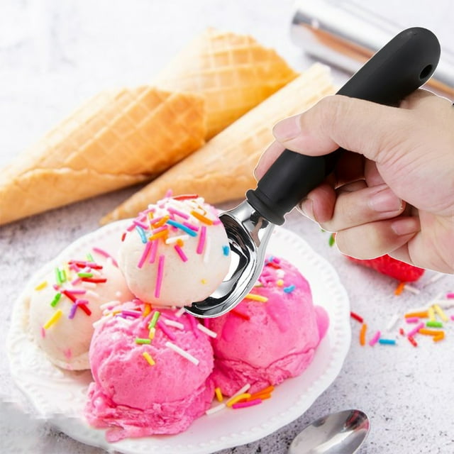 Cuchara para Helado Ganfancp con Mango Blando Cuchara de Cocina Resistente para Galletas Helado Sorbete Negro