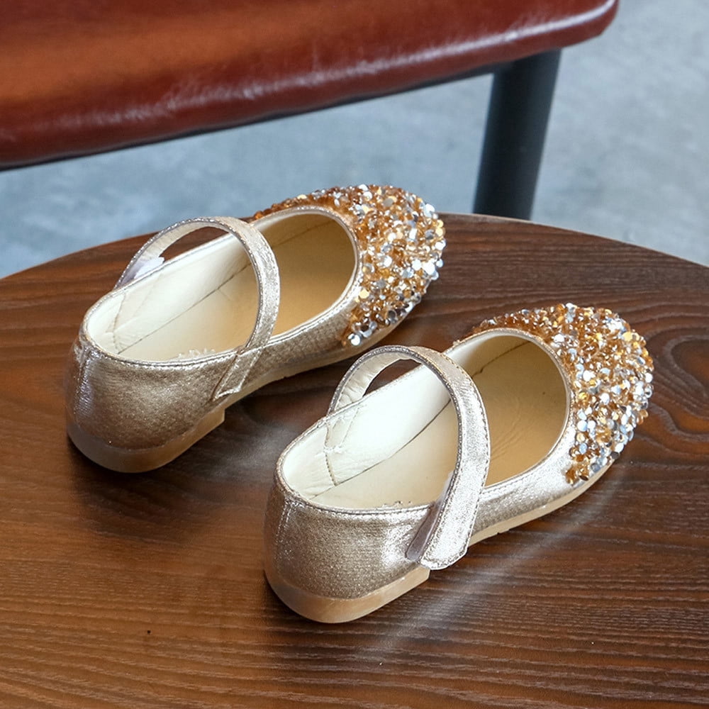 Toddler Little Girl Dress Shoes Mary Jane Party Sandals Kids Toddler Infant Baby Girls Crystal Leather Single Shoes Party Princess Shoes Gold 2-3 Years