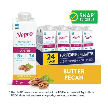 Nepro Nutrition Shake for People on Dialysis, Butter Pecan, 8 fl oz, Pack of 24