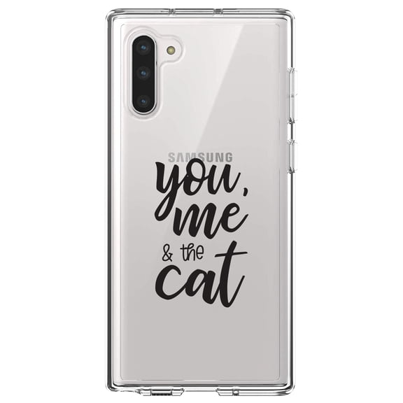 DistinctInk Clear Shockproof Hybrid Case for Samsung Galaxy Note 10 (6.3" Screen) - TPU Bumper Acrylic Back Tempered Glass Screen Protector - You, Me & the Cat
