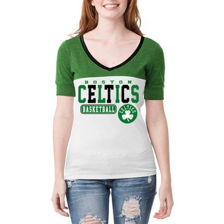 Celtic Football Shirts - NBA Boston Celtics Women's Cuffed Short Sleeve V Neck Tee