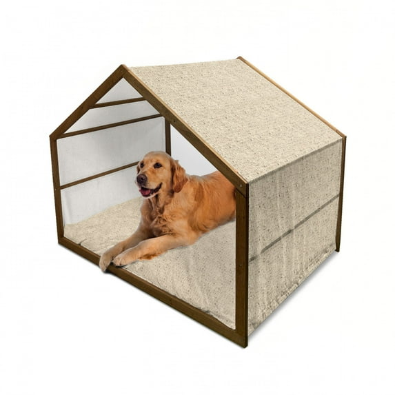 Egyptian Print Pet House, Old Dated Hieroglyphics Language Hand Written Style Borders Worn Look, Outdoor & Indoor Portable Dog Kennel with Pillow and Cover, 5 Sizes, Tan Brown, by Ambesonne