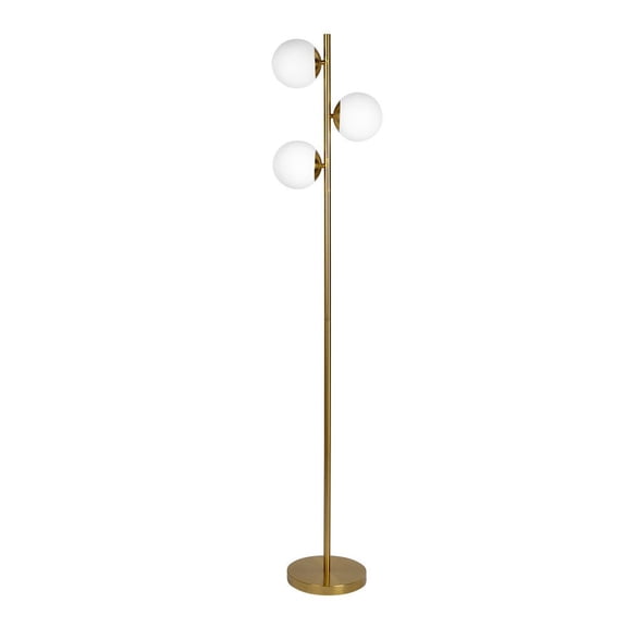 Ashcroft Furniture Brilliance Modern Gold Brush Floor Lamp, Opal Glass Shades and Round Metal Base
