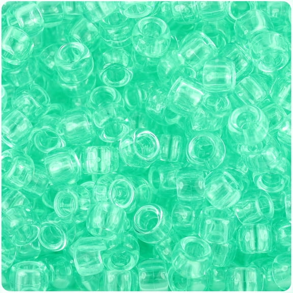 BeadTin Green Aqua Transparent 9mm Barrel Pony Beads (500pc)