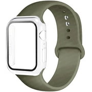 Glass+Case+Strap For Apple Watch band 44mm 40mm 38mm 42mm 40 44 mm Silicone Smartwatch Strap and PC screen protector Cover iWatch 3 4 5 6 SE Wristbands - Khaki